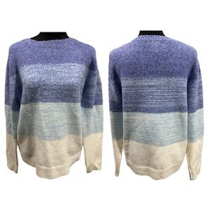 Blue and White Color Block Sweater